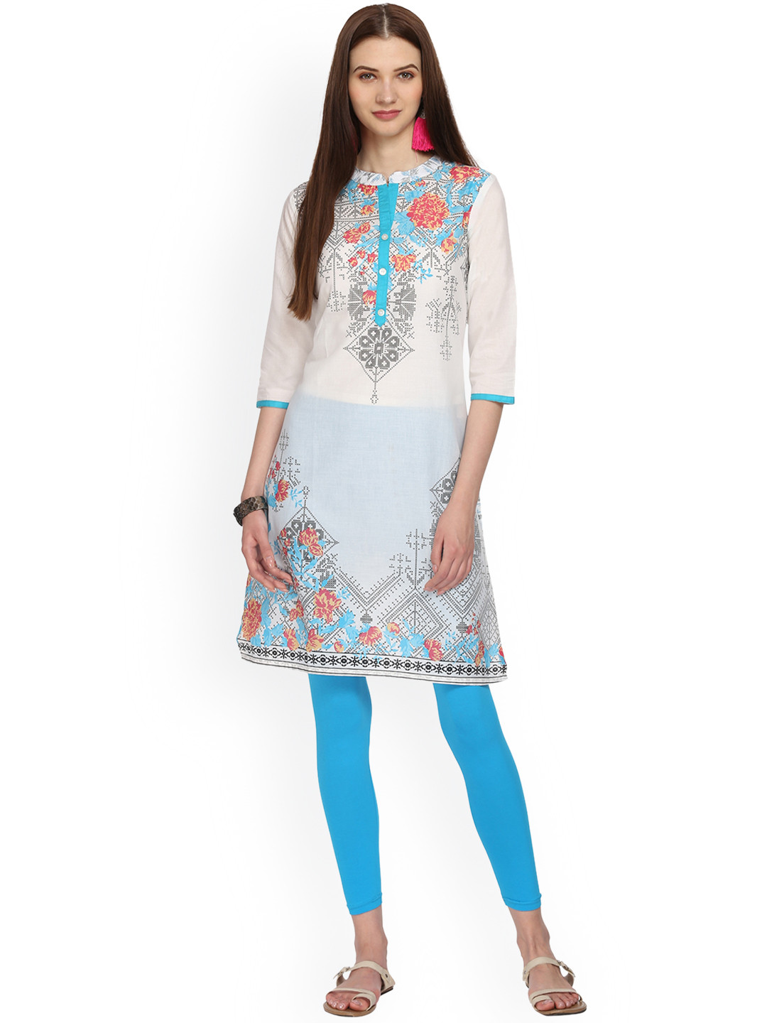 

Alena Women White Printed Straight Kurta