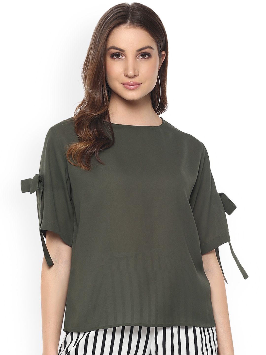 

Mayra Women Olive Green Solid A-Line Top