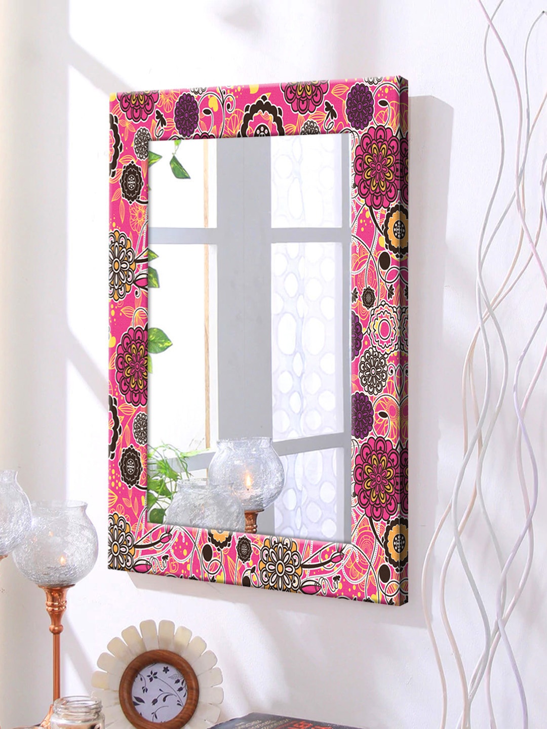 

999Store Red & Pink Framed Wall Mirror