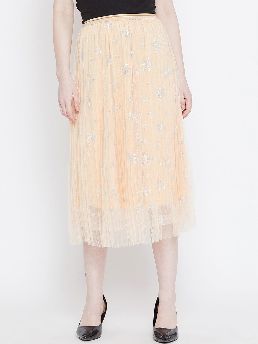 Camey Women Cream-Coloured Self Design A-line Skirt