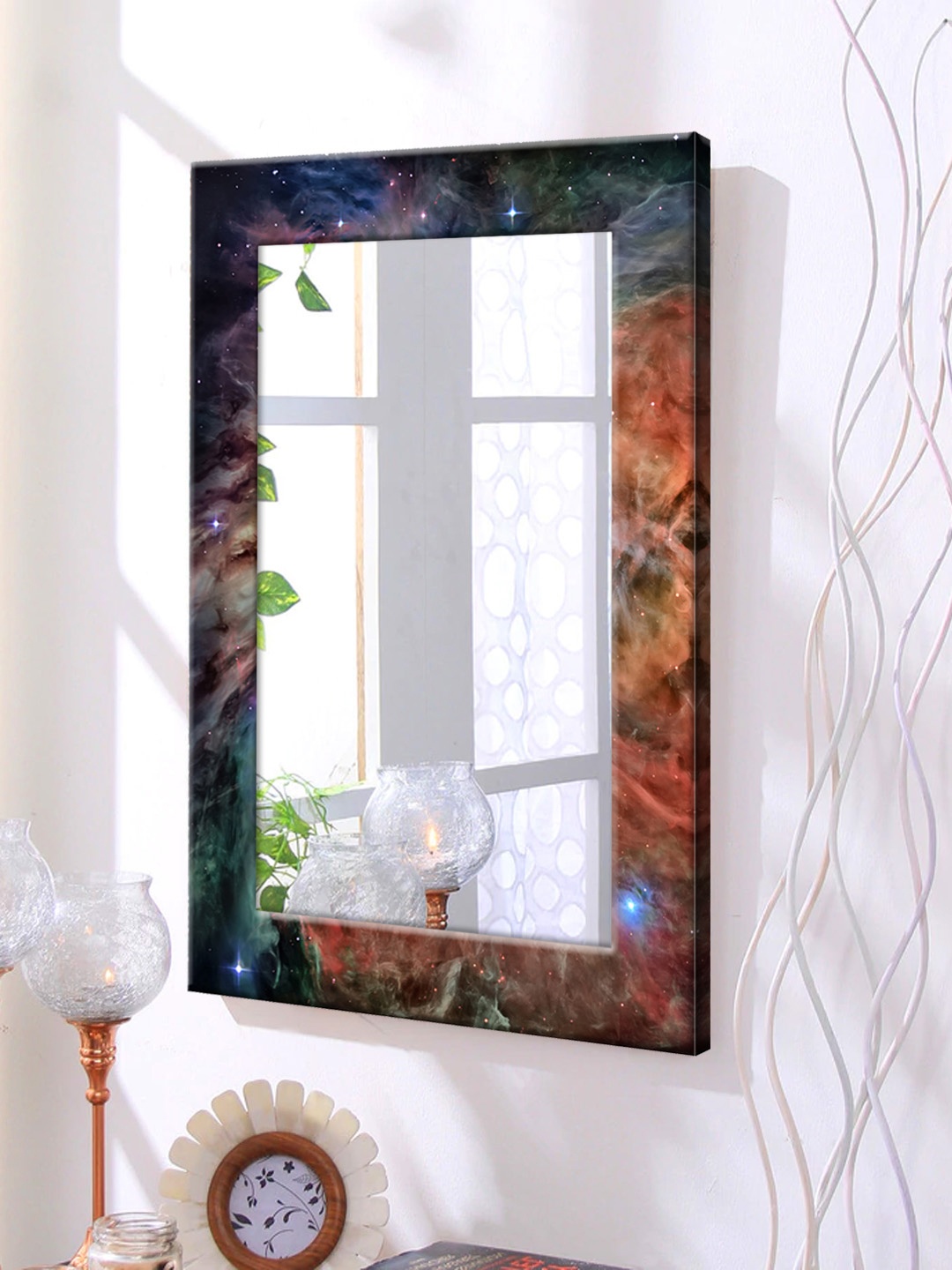 

999Store Blue & Brown Framed Wall Mirror