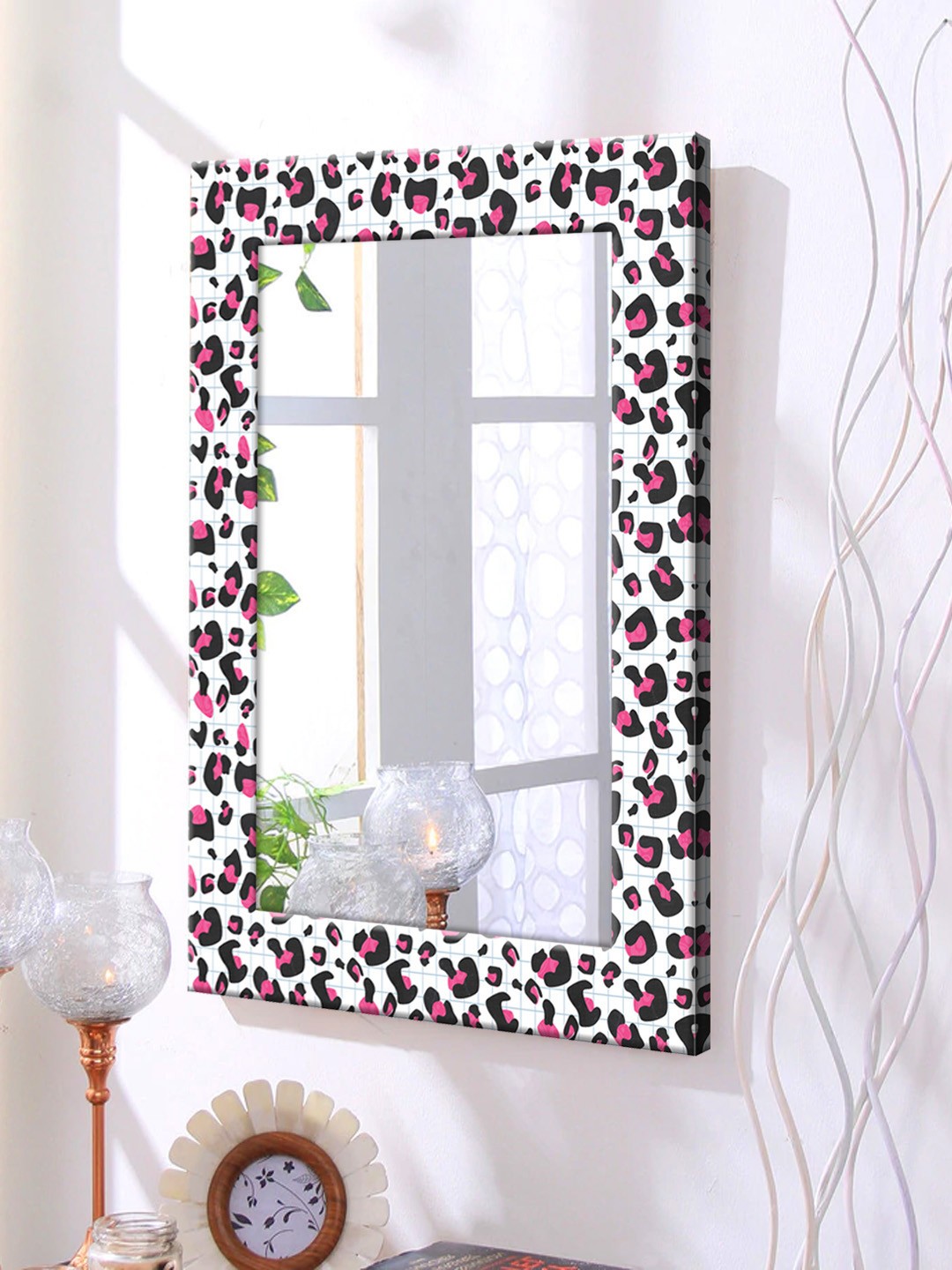 

999Store White Printed Framed Wall Mirror