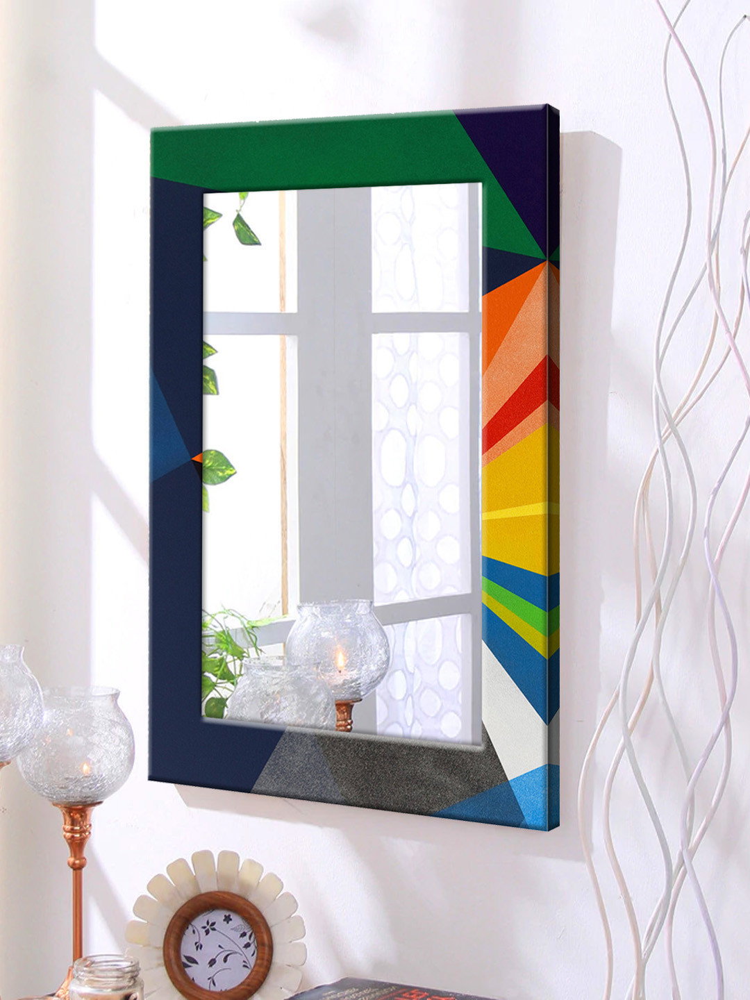 

999Store Multicoloured Printed Framed Wall Mirror, Multi