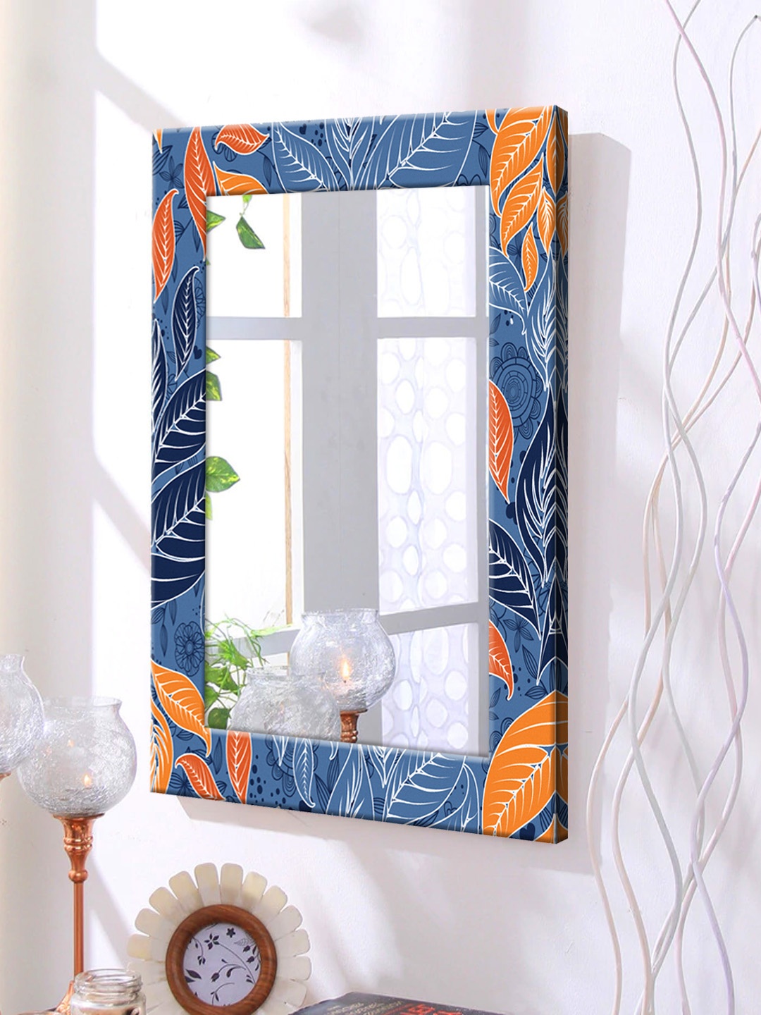 

999Store Blue & Orange Framed Wall Mirror