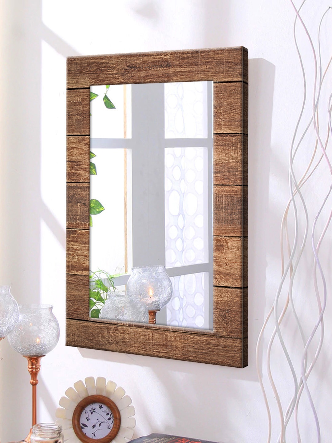 

999Store Brown Framed Wall Mirror
