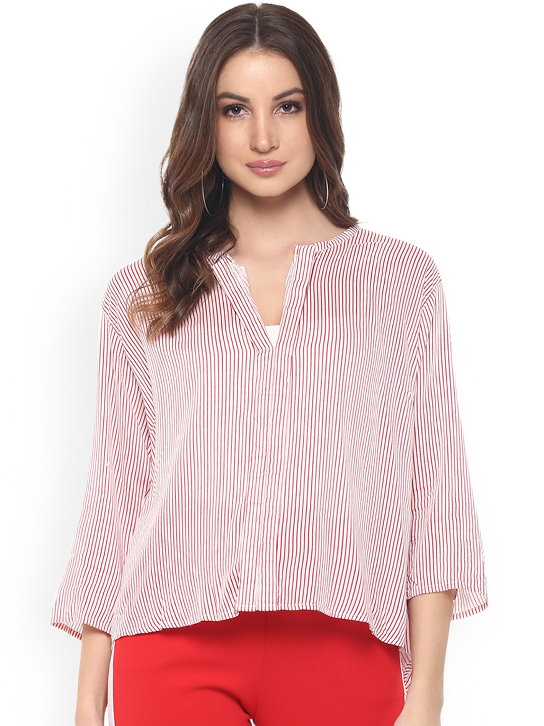

Mayra Women Pink & White Striped High-Low Top