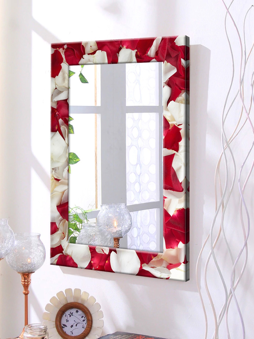 

999Store White & Red Framed Wall Mirror