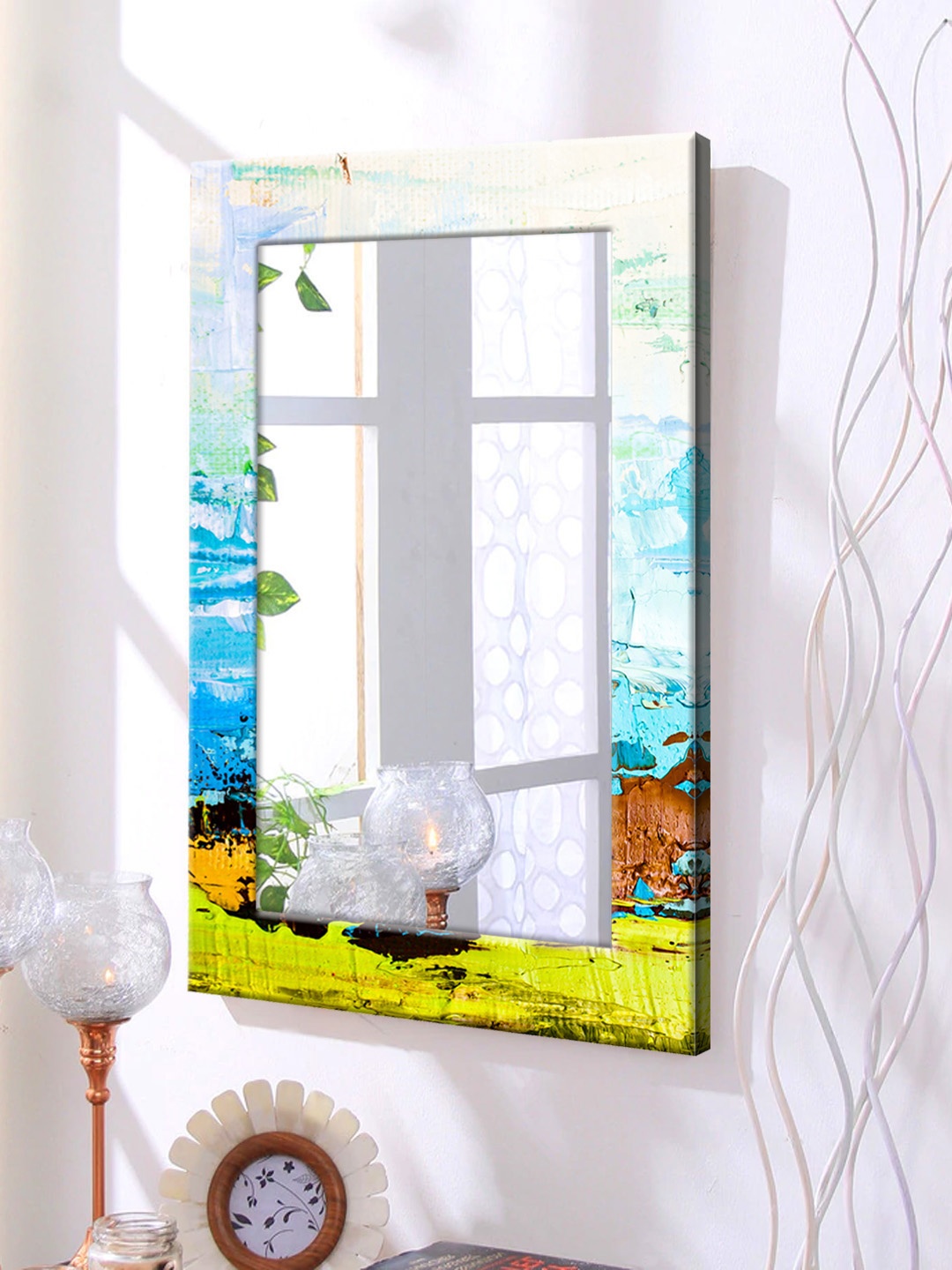 

999Store Multicolour Framed Wall Mirror, Brown
