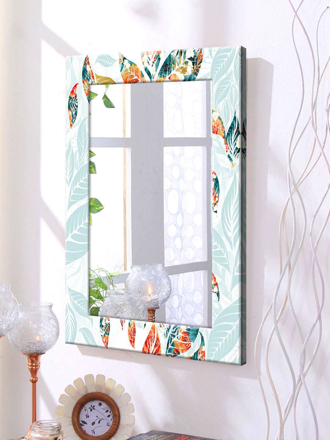 

999Store White & Orange Framed Wall Mirror