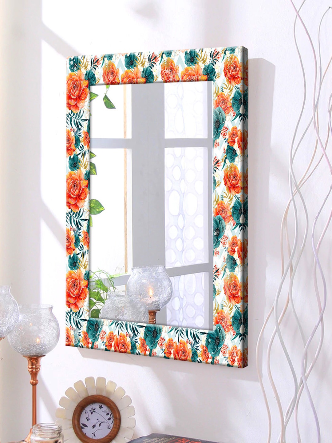 

999Store Multicoloured Printed Framed Wall Mirror, Multi