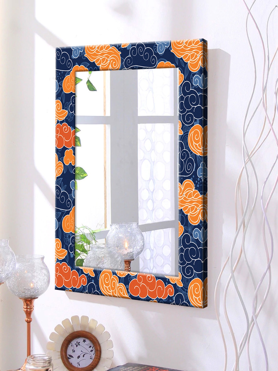 

999Store Blue & Orange Framed Wall Mirror
