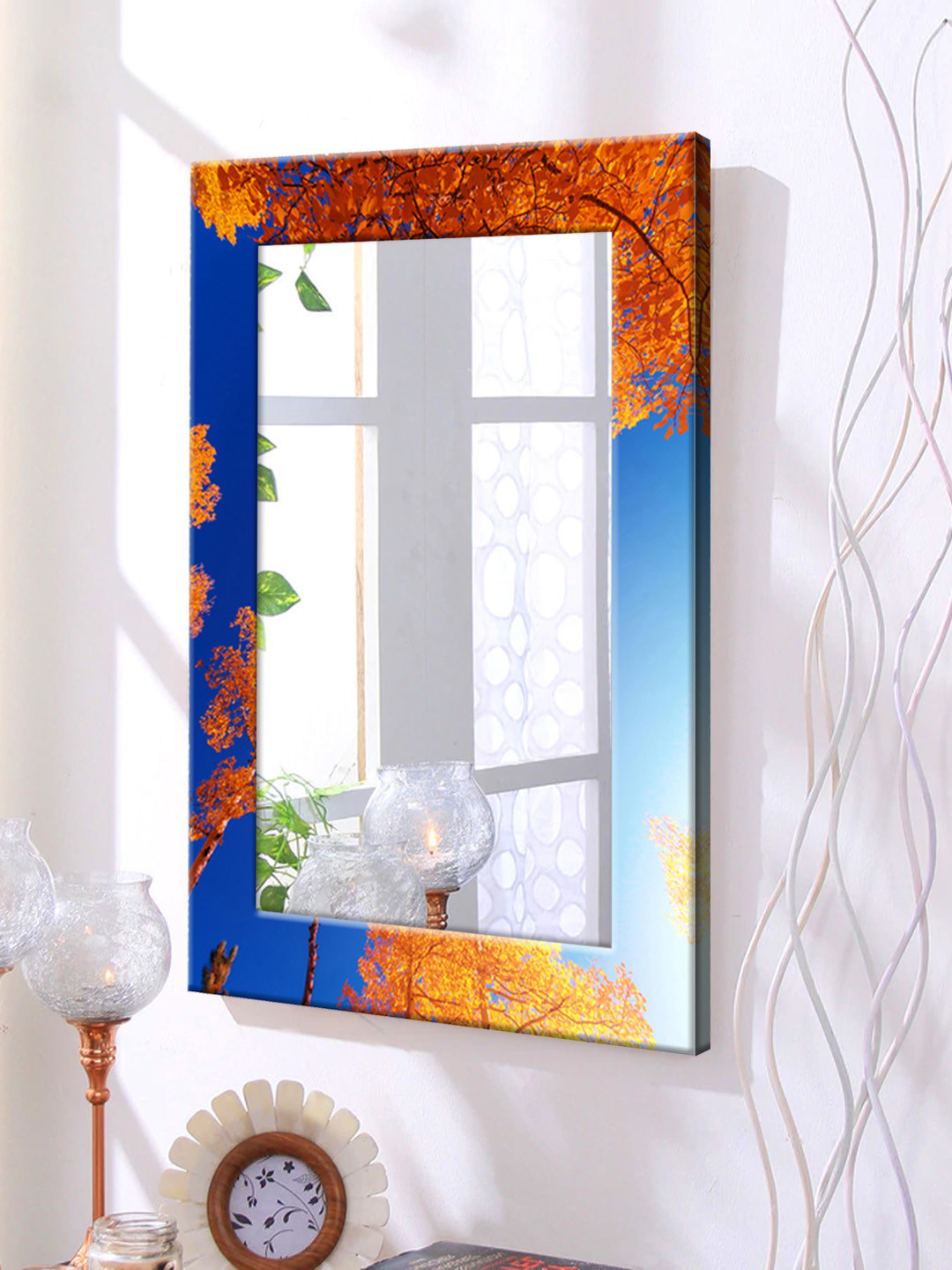 

999Store Blue & Brown Framed Wall Mirror