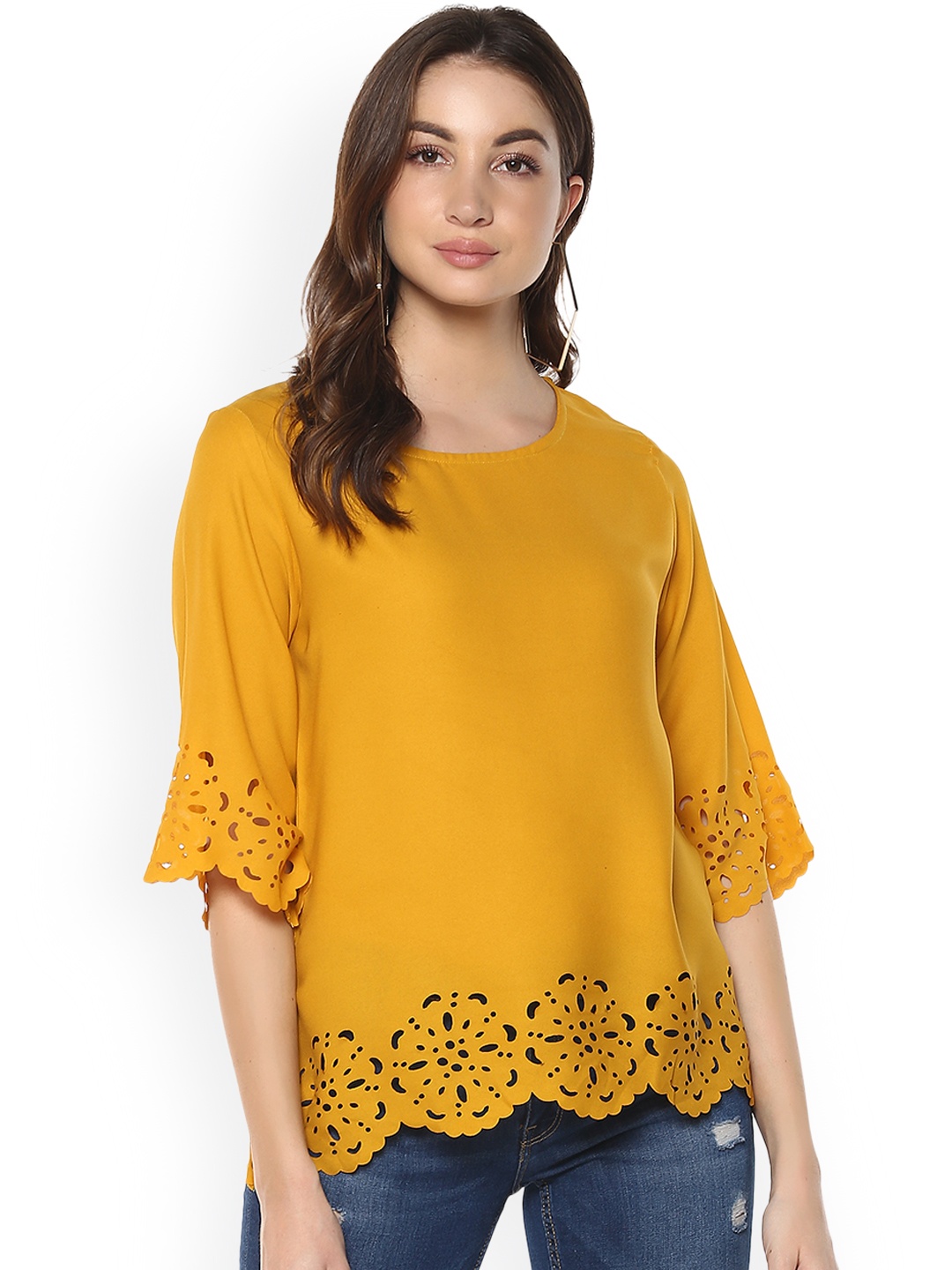 

Mayra Women Yellow Solid A-Line Top