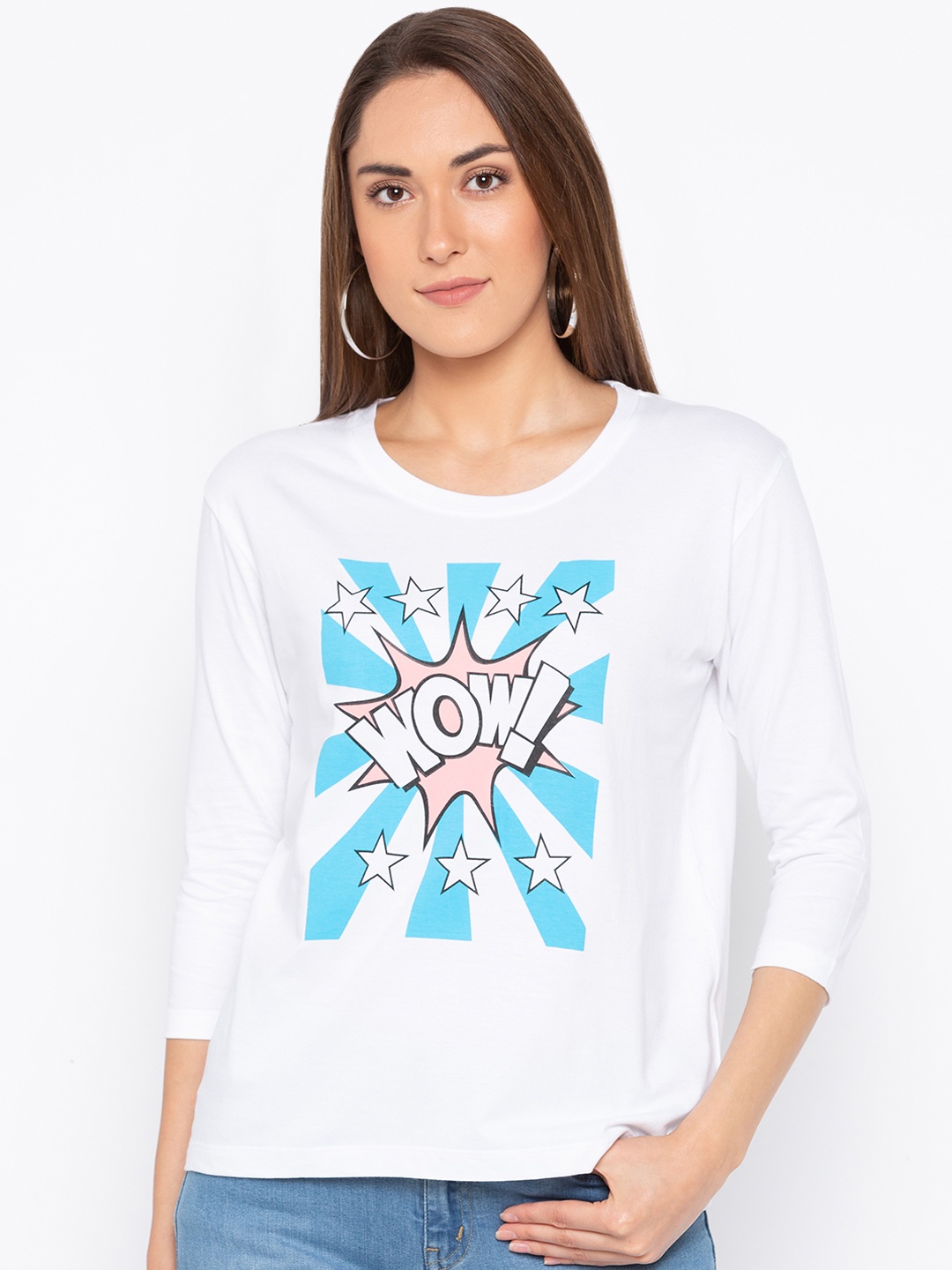 

Globus Women White Printed Round Neck T-shirt