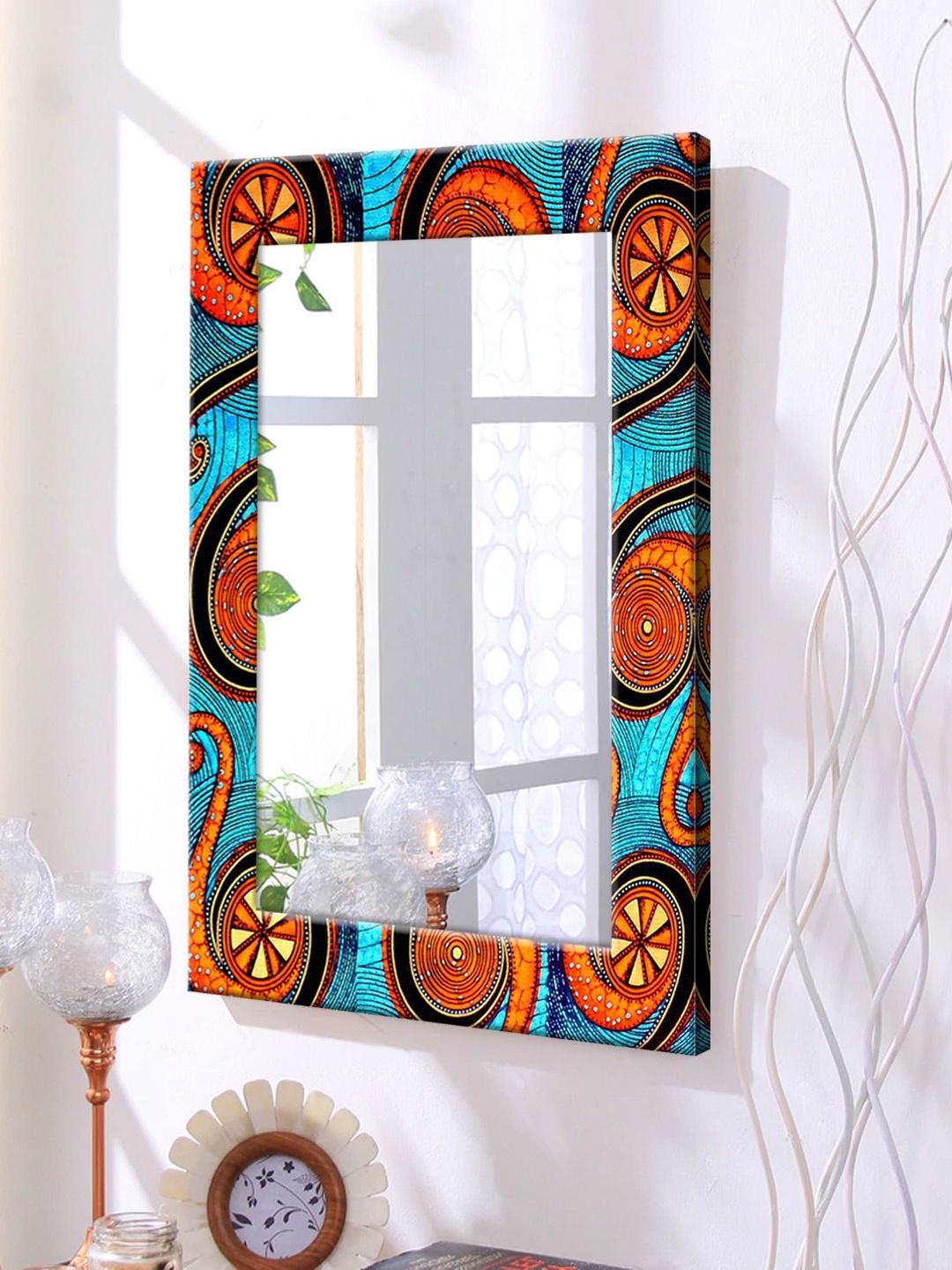 

999Store Blue & Orange Framed Wall Mirror