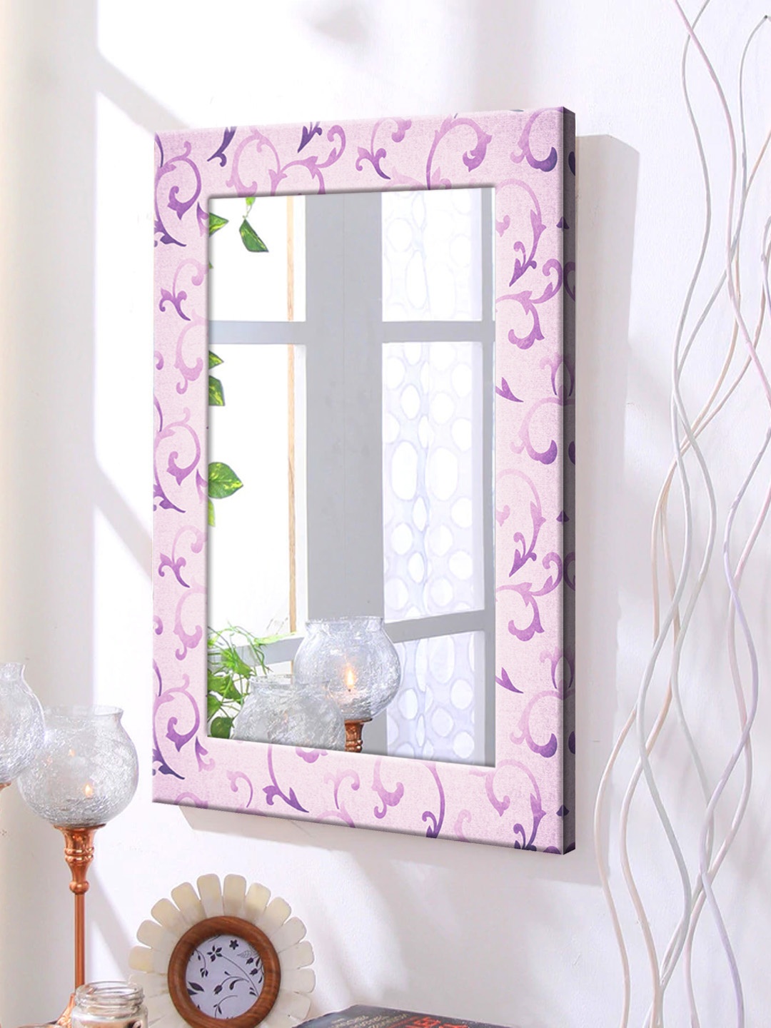 

999Store Purple Printed Framed Wall Mirror