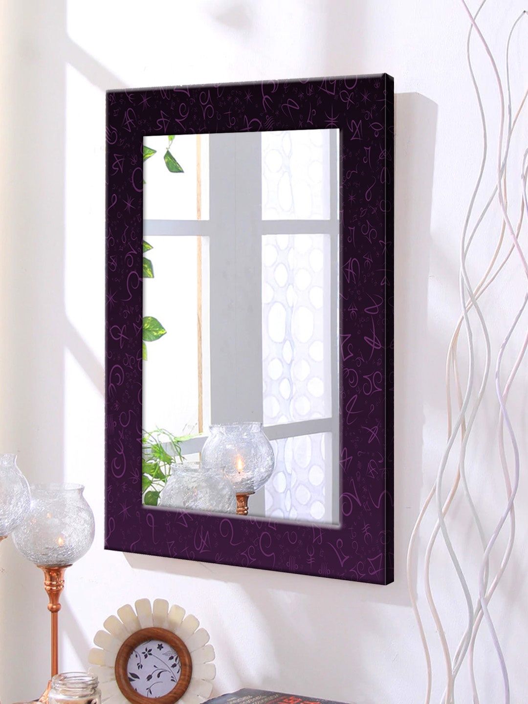 

999Store Violet Printed Framed Wall Mirror