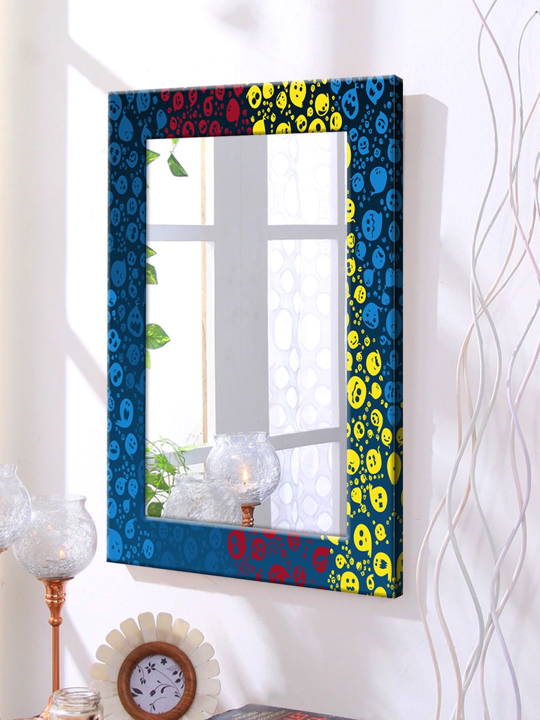 

999Store Blue & Yellow Framed Wall Mirror