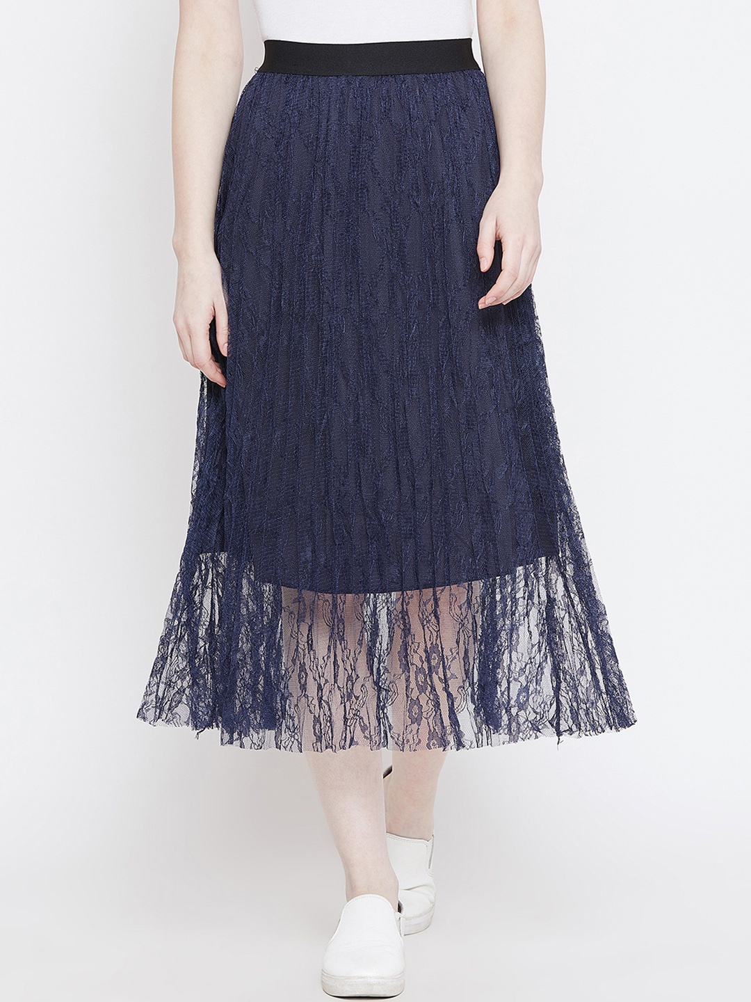 Camey Navy blue A-line Midi Skirts