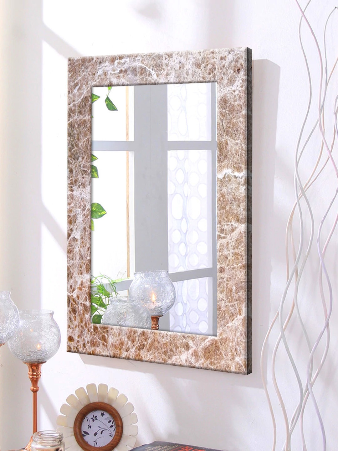 

999Store Brown Printed Framed Wall Mirror