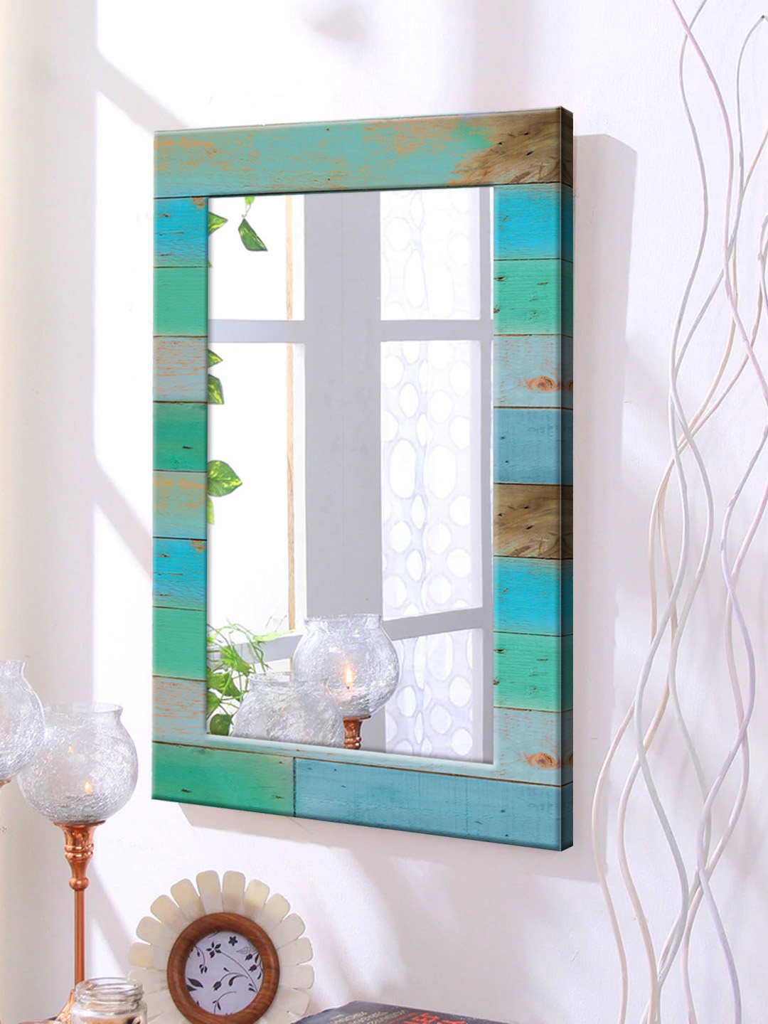 

999Store Blue & Green Framed Wall Mirror