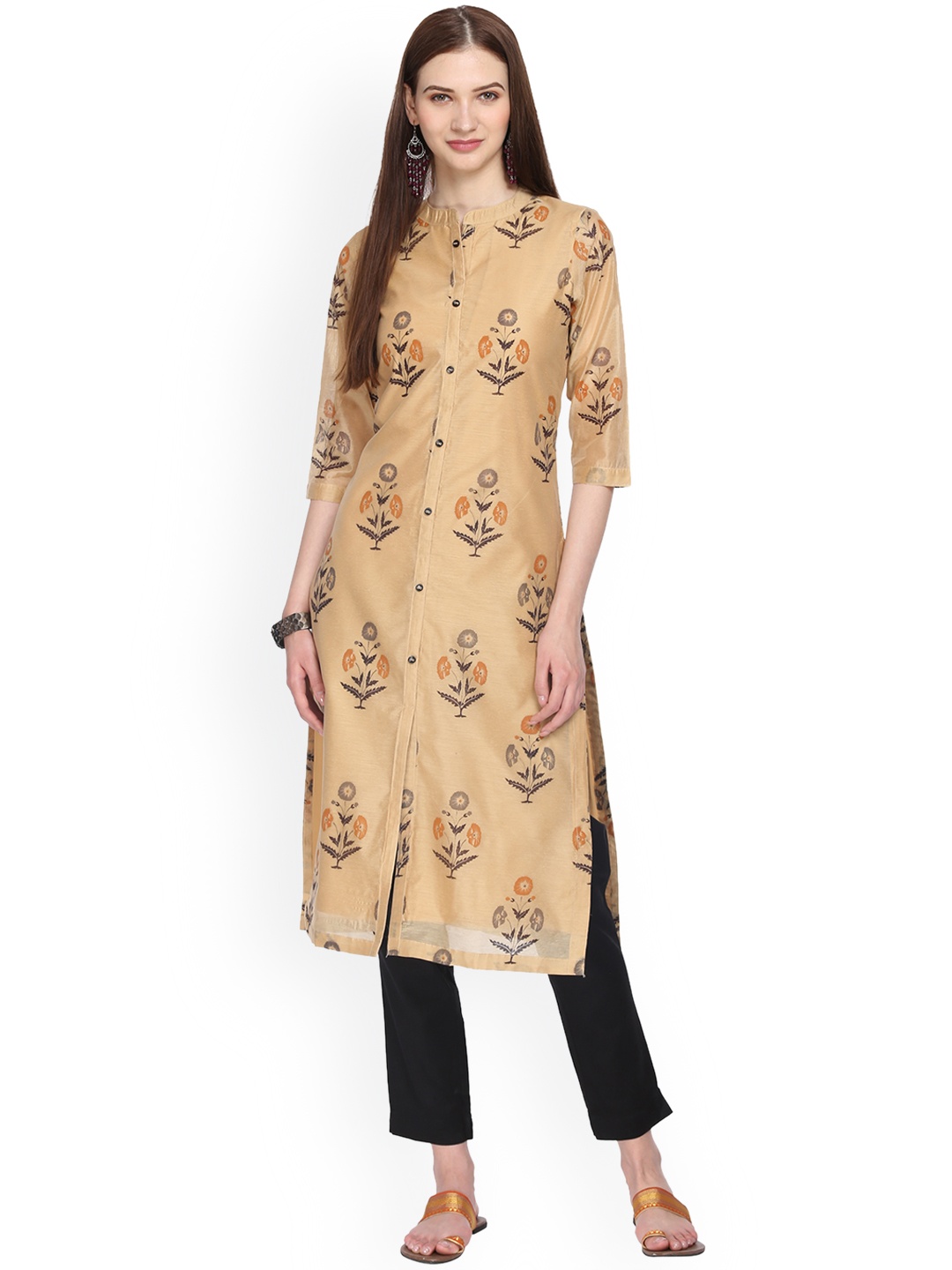 Alena Women Beige Printed Straight Kurta