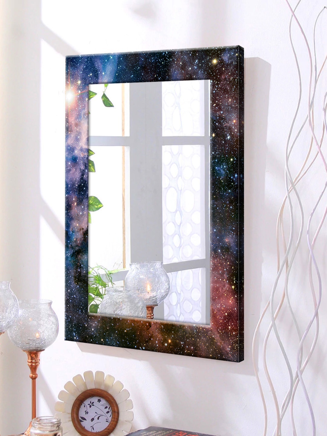 

999Store Blue & Brown Framed Wall Mirror