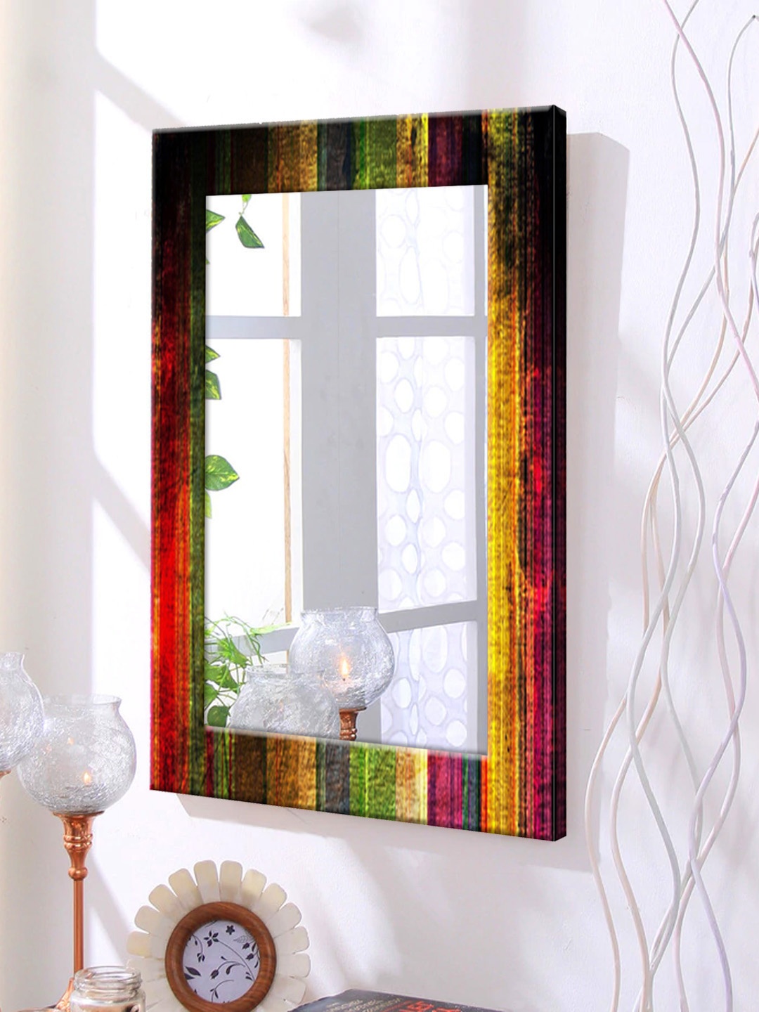 

999Store Multicolour Framed Wall Mirror, Multi