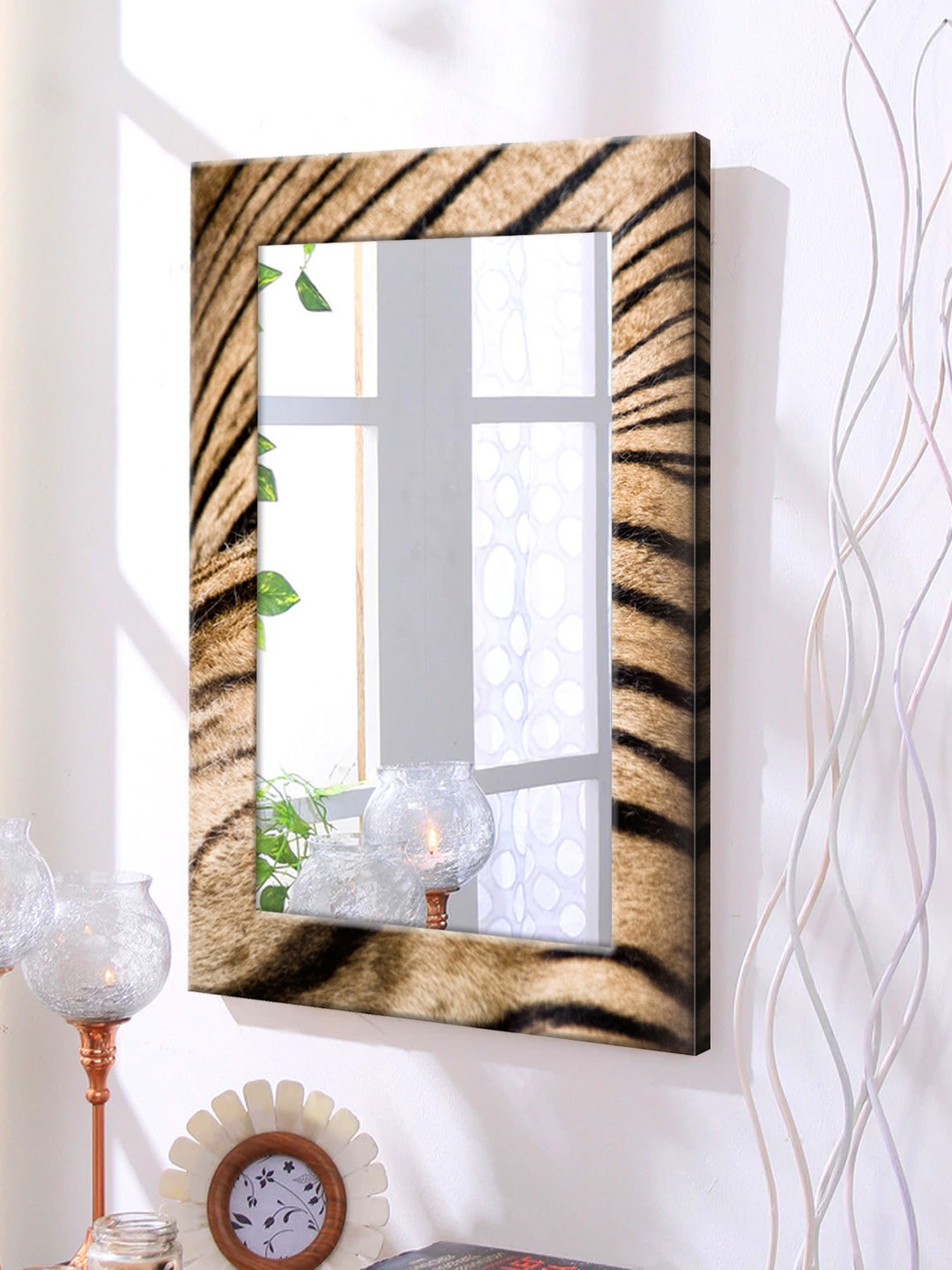 

999Store Brown Printed Framed Wall Mirror