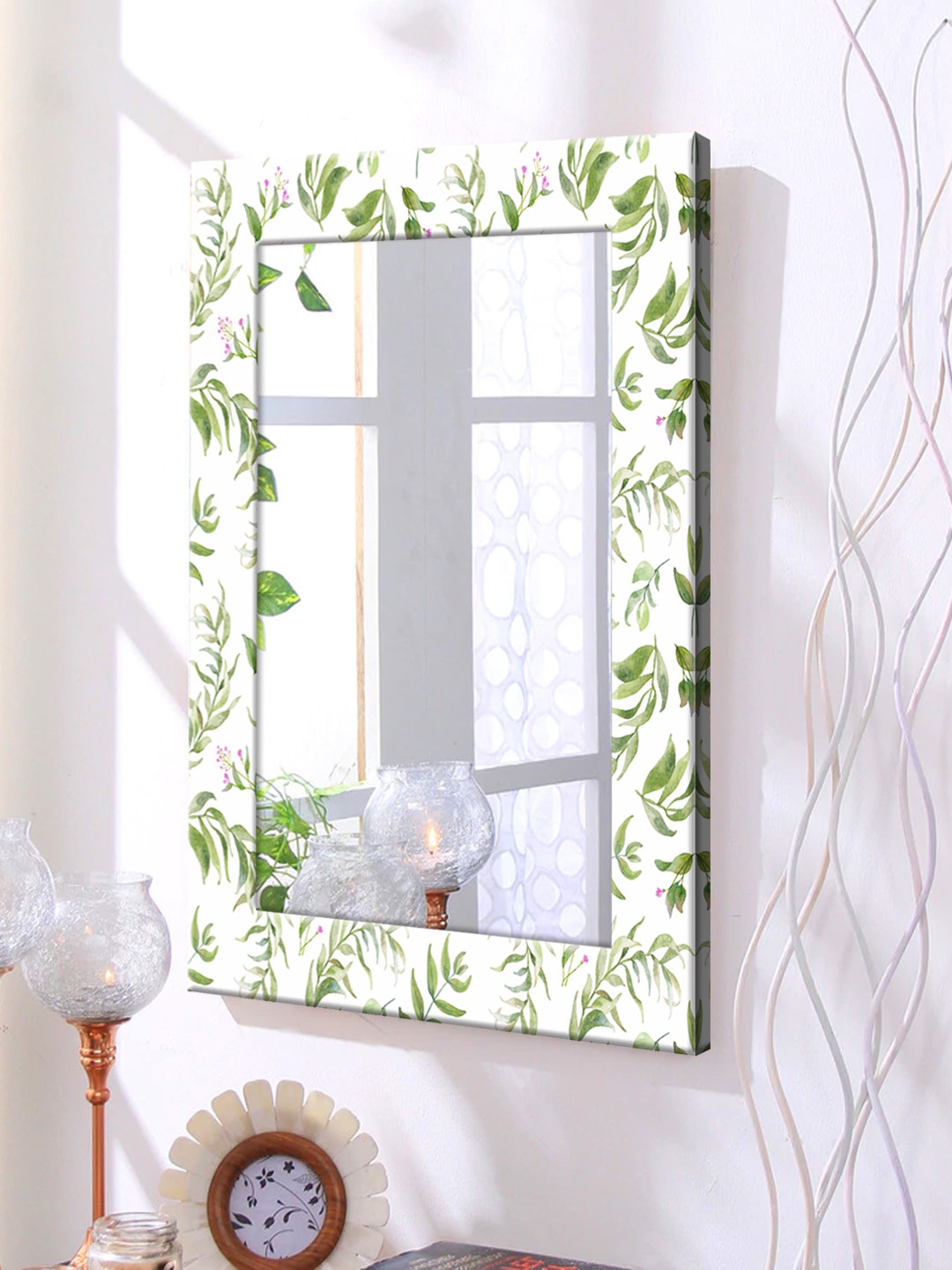 

999Store White & Green Framed Wall Mirror