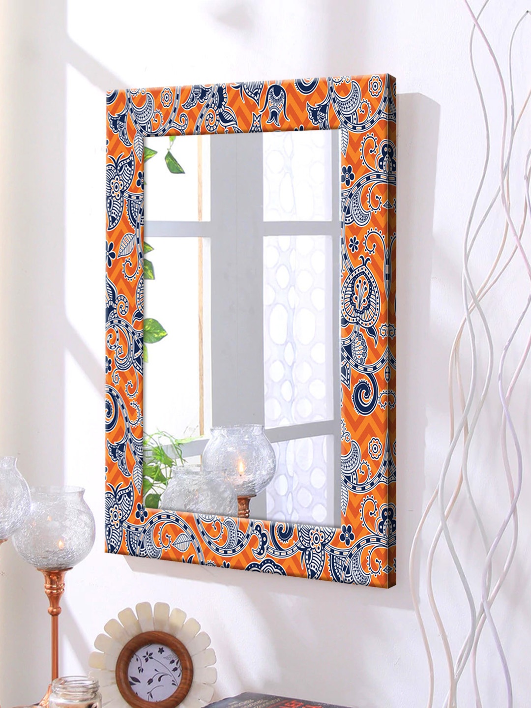 

999Store Orange Framed Wall Mirror