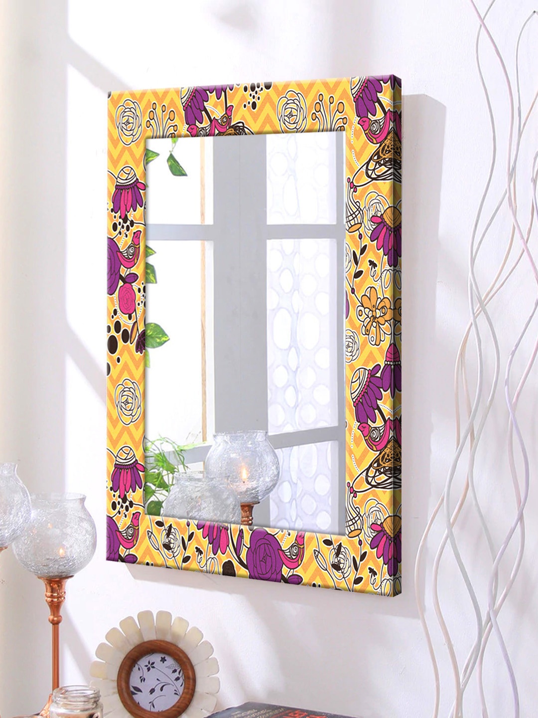 

999Store Yellow & Purple Framed Wall Mirror