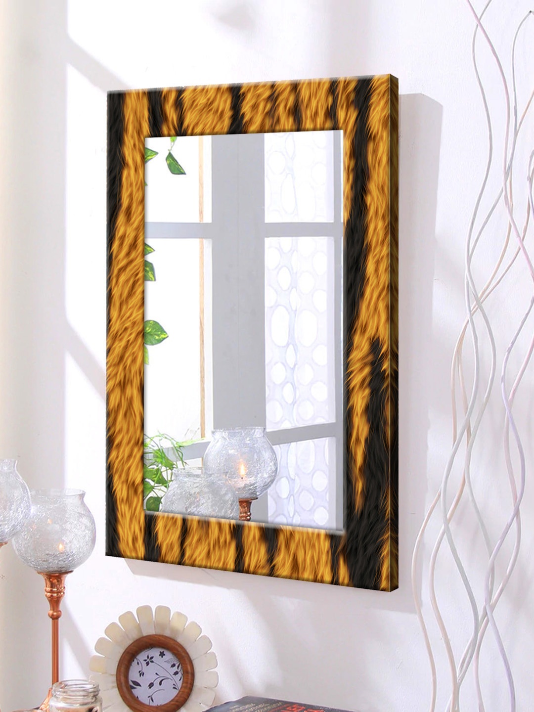 

999Store Brown & Black Printed Framed Wall Mirror