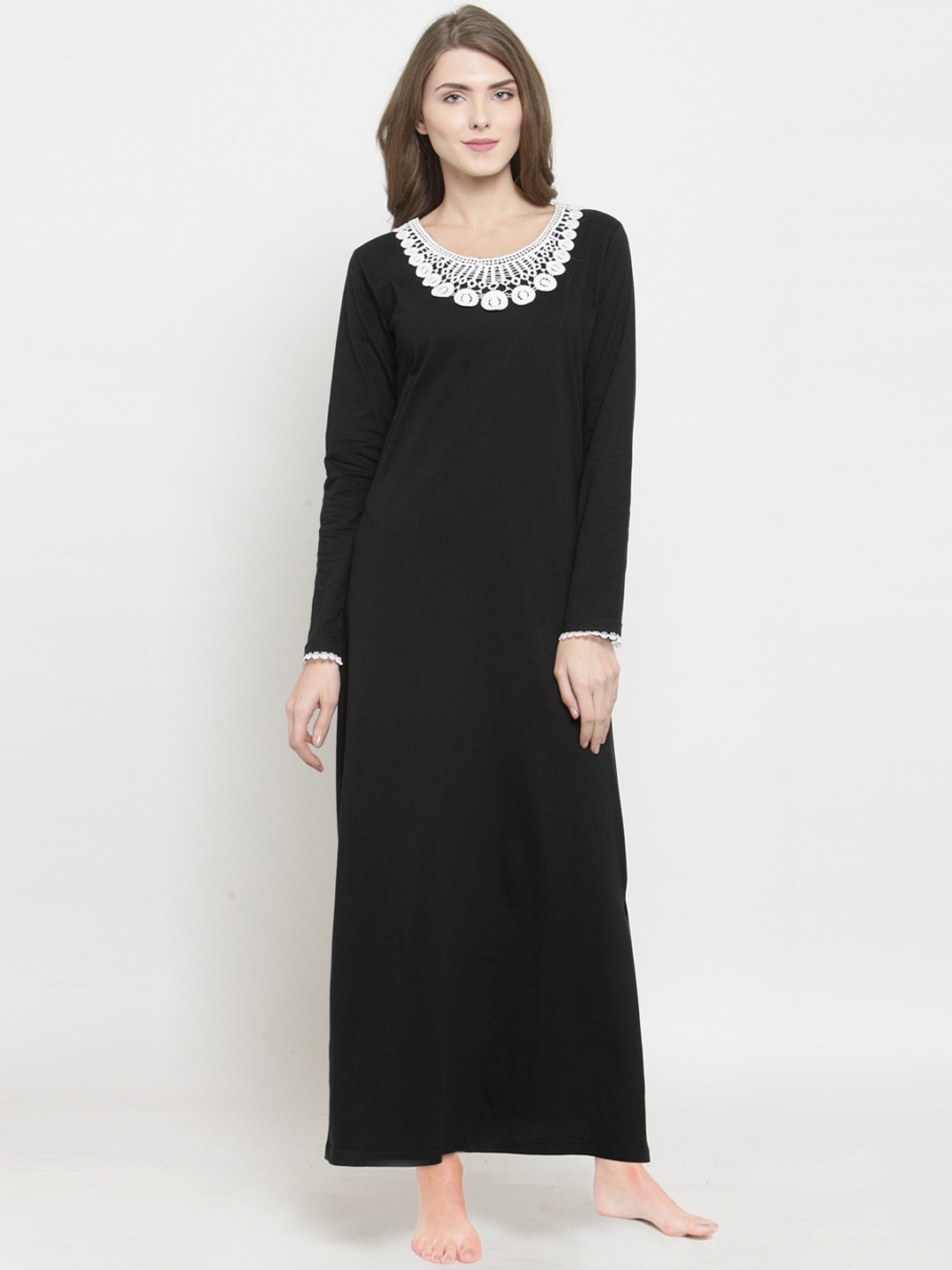 

Claura Black Solid Nightdress Cot-117-black