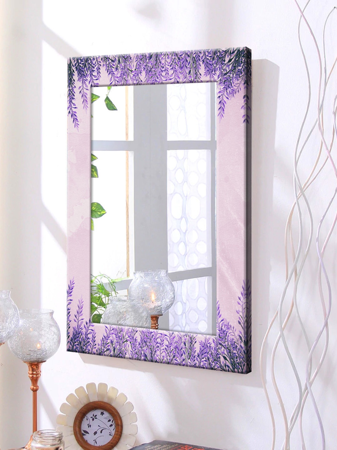 

999Store Violet Printed Framed Wall Mirror