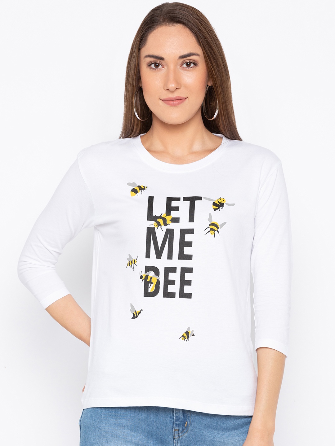 

Globus Women White Printed Round Neck T-shirt