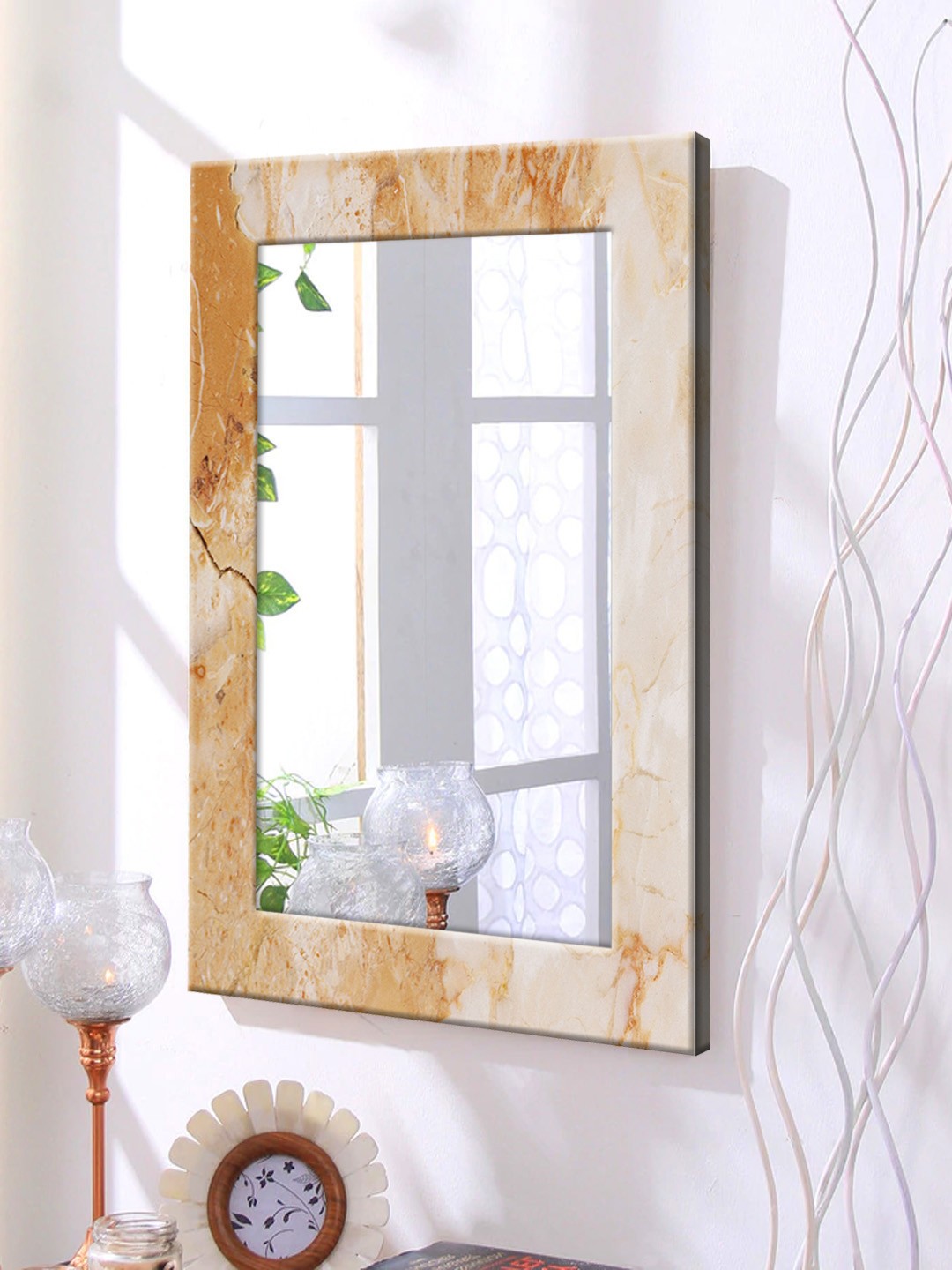 

999Store Brown Printed Framed Wall Mirror