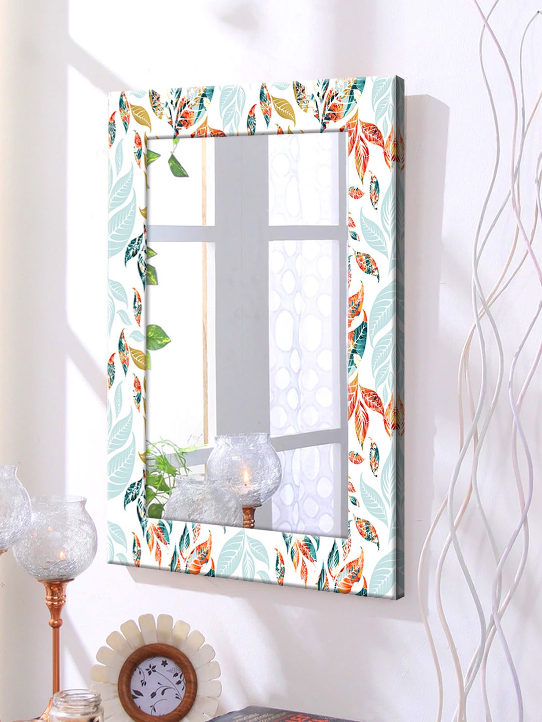 

999Store White & Orange Framed Wall Mirror