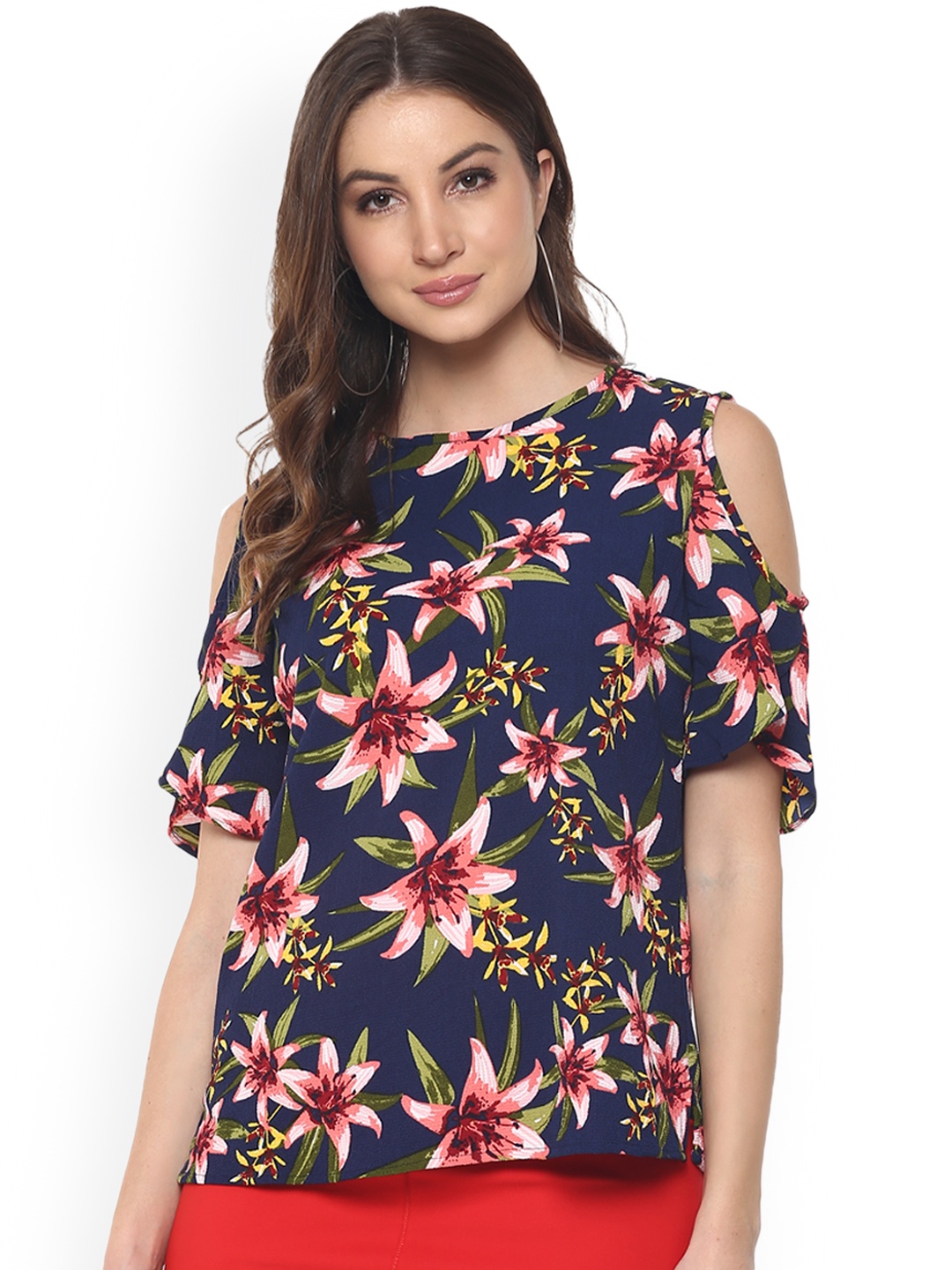 

Mayra Women Navy Blue Printed A-Line Top