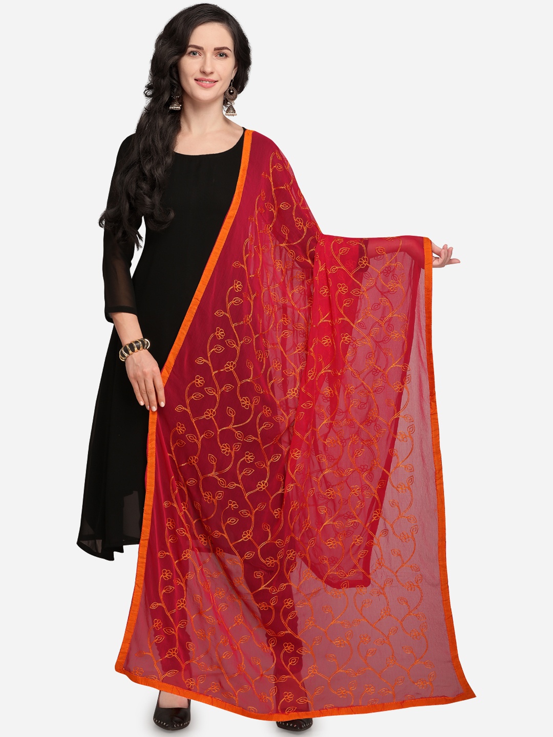 mf Pink Embroidered Dupatta