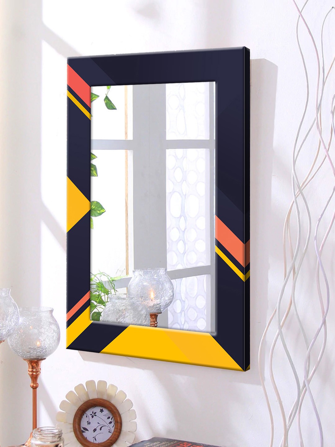 

999Store Black & Yellow Framed Wall Mirror