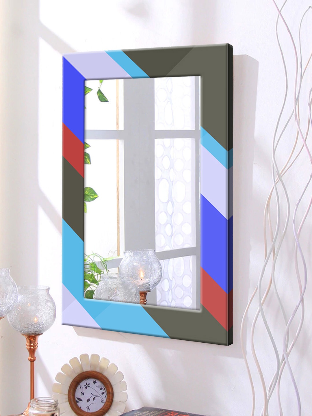

999Store Multicoloured Printed Framed Wall Mirror, Multi