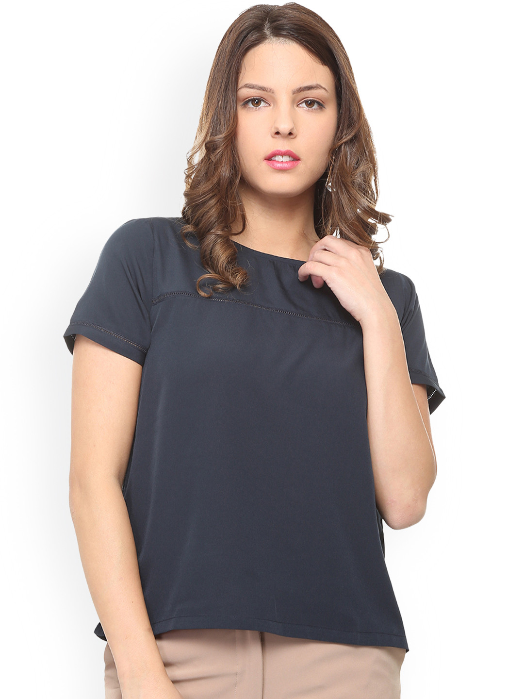 

People Navy Blue Solid Top