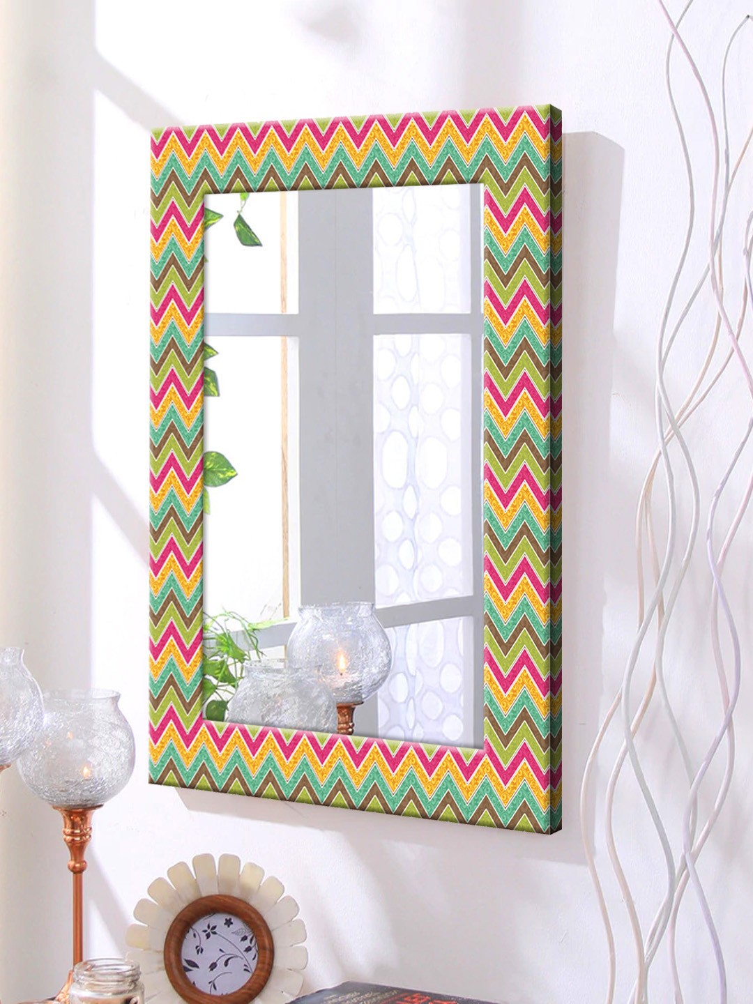 

999Store Multicoloured Printed Framed Wall Mirror, Multi