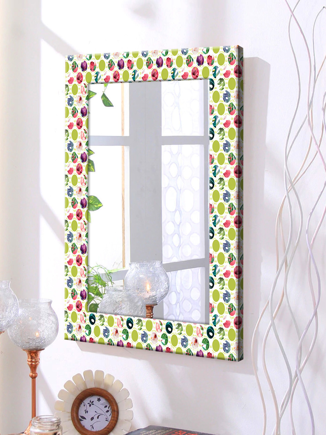 

999Store Pink & Green Framed Wall Mirror