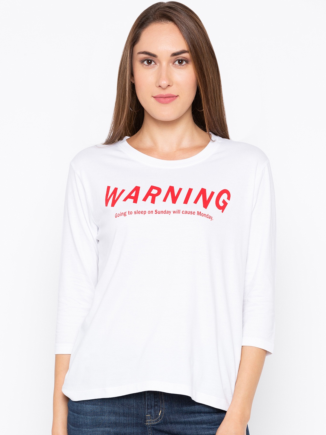 Globus Women White Printed Round Neck T-shirt