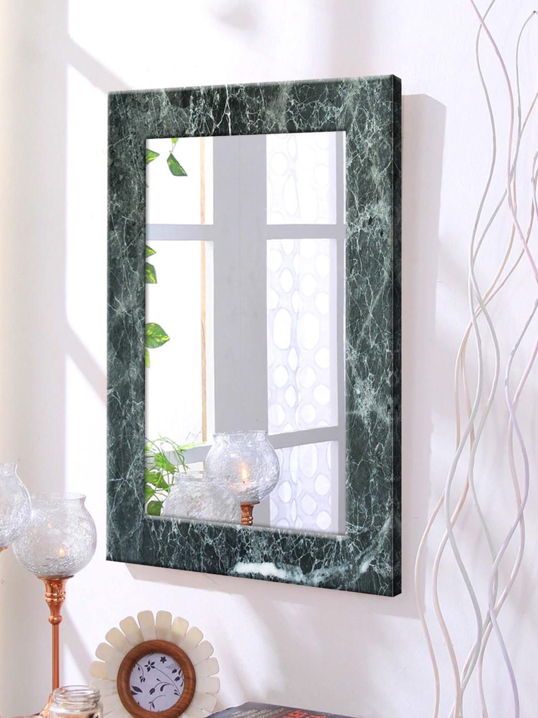 

999Store Grey Printed Framed Wall Mirror