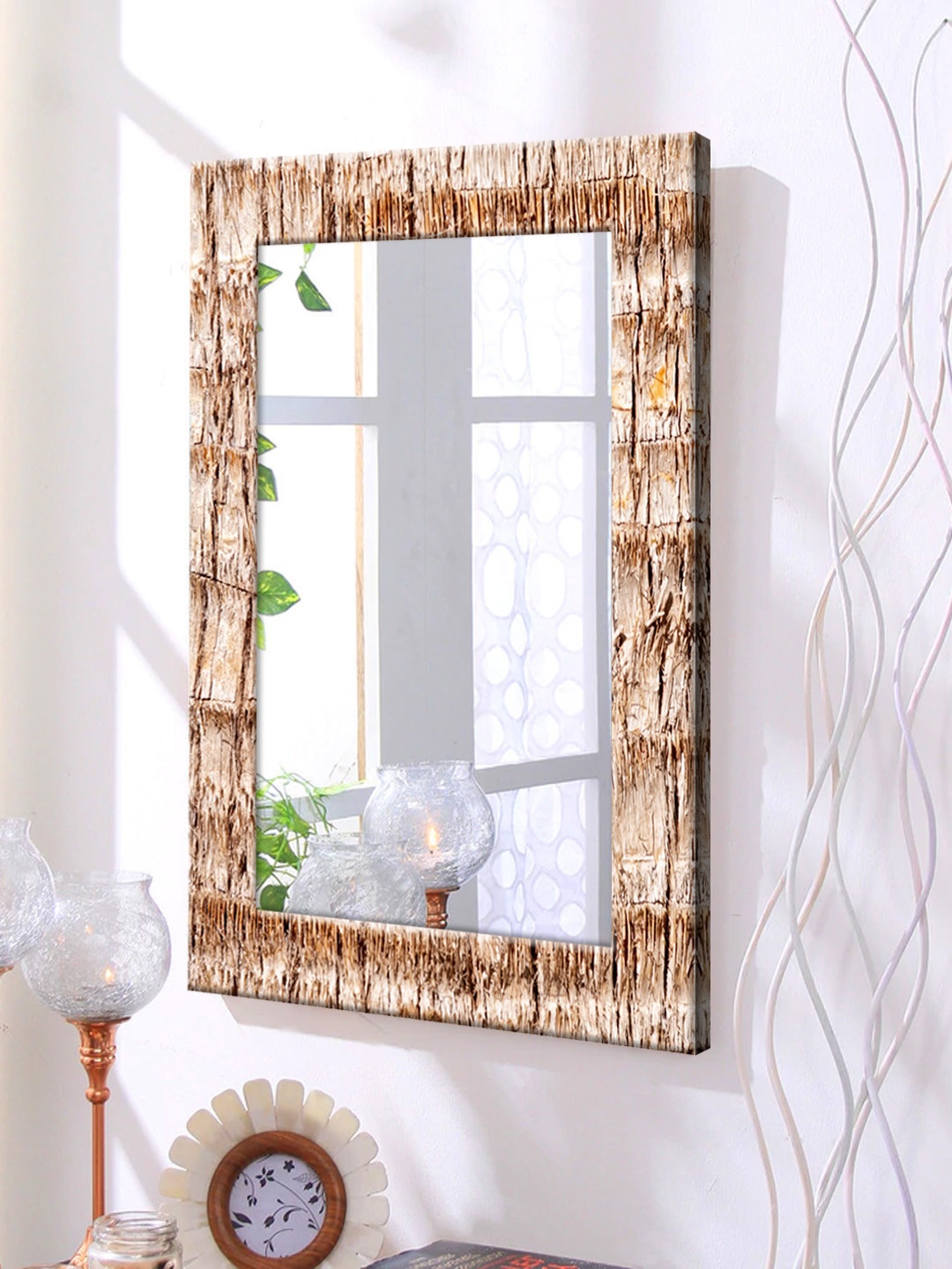 

999Store Brown Printed Framed Wall Mirror