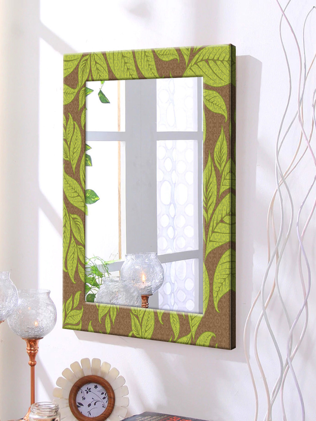 

999Store Brown & Green Framed Wall Mirror