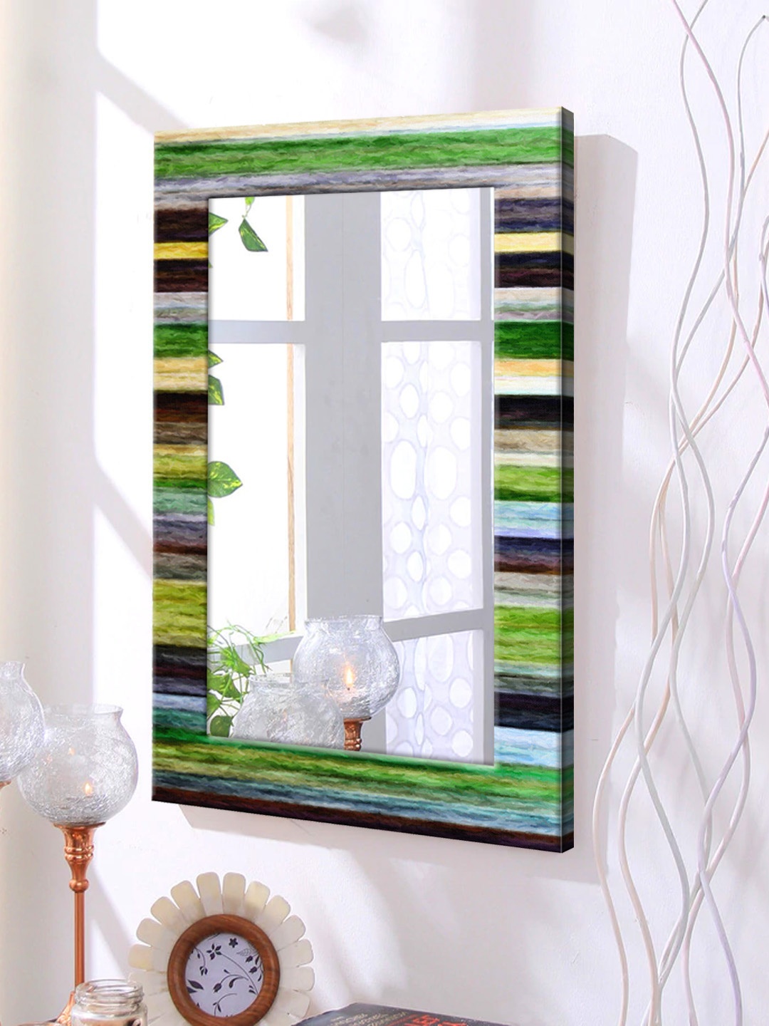

999Store Multicolour Framed Wall Mirror, Multi